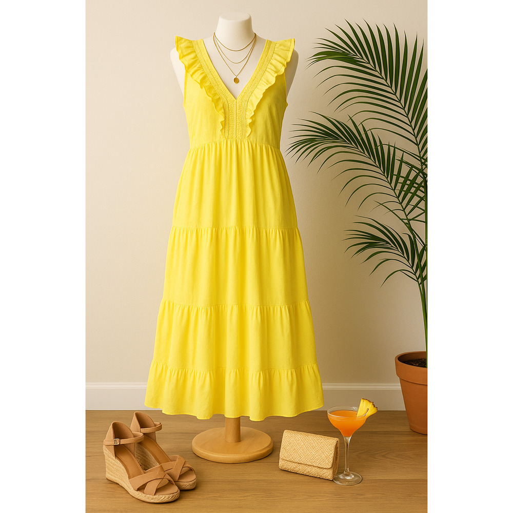 Hatley Yellow Swiss Dots Smocked Ruffles Aria Midi Dress Size M 100% Cotton